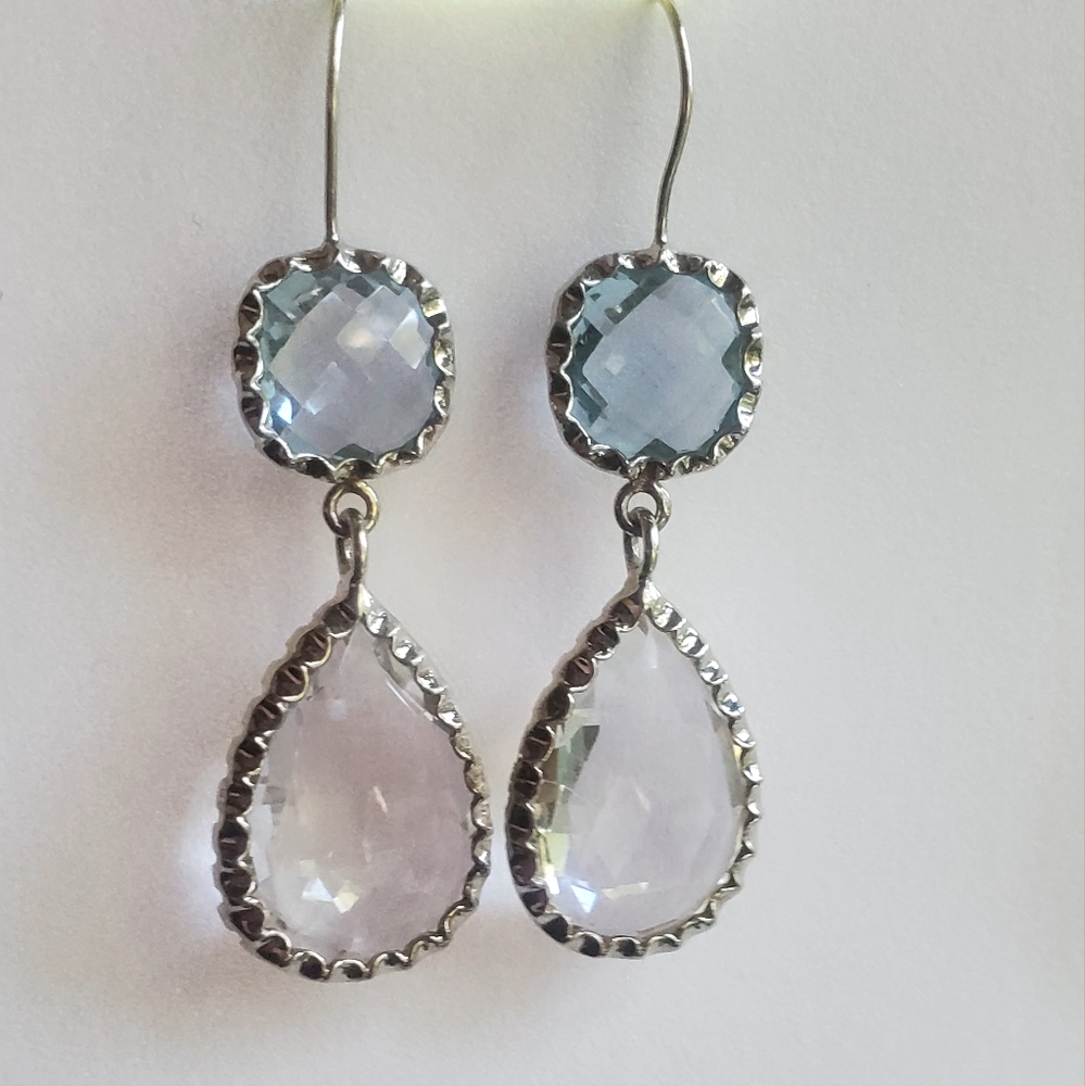 STERLING SILVER FACETED STONES DANGLE EARRINGS